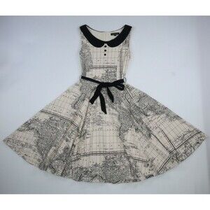 Effie's Heart Map It Atlas Dress Size Small Fit n Flare Black White Jersey Knit